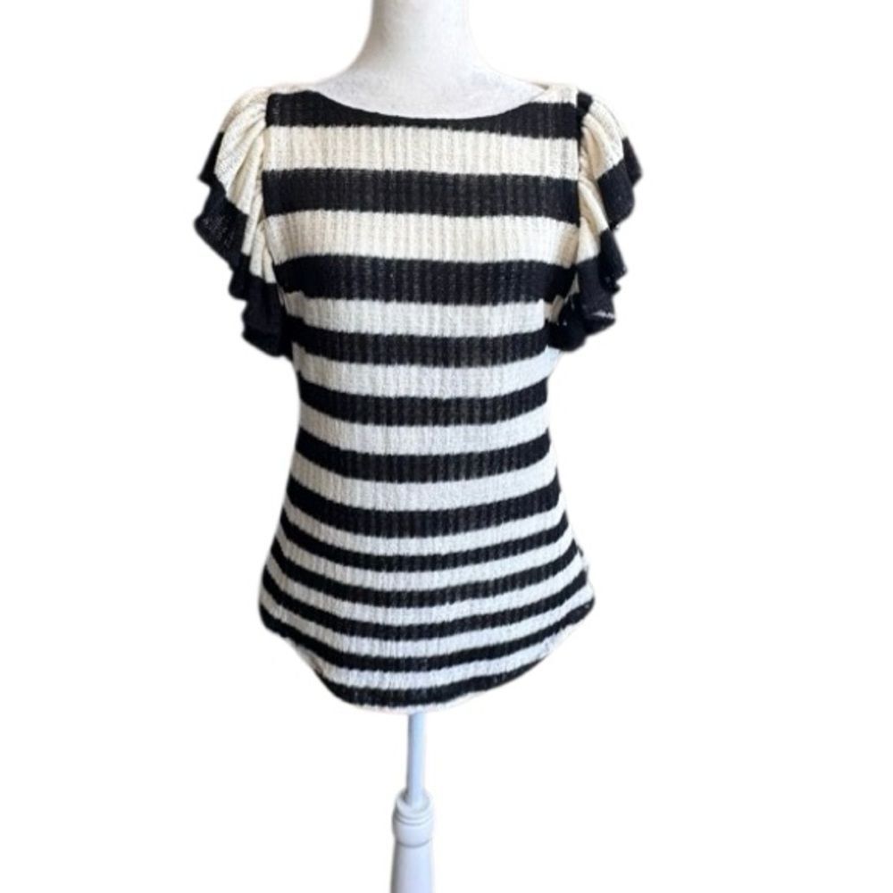 Antropologie Eva Franco Black White Striped Knit Top Classic SZ 6